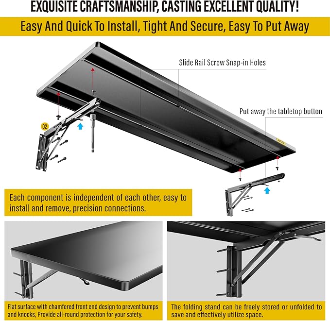 1.3x4ft Adjustable Rail Type Folding Storage Rack Shelf, Suitable for Garage, Storage Room, Kitchens Wall Shelf,Garage Storage Rack Floating Shelves, Wall Mounted Folding Table(1pcs-Black)