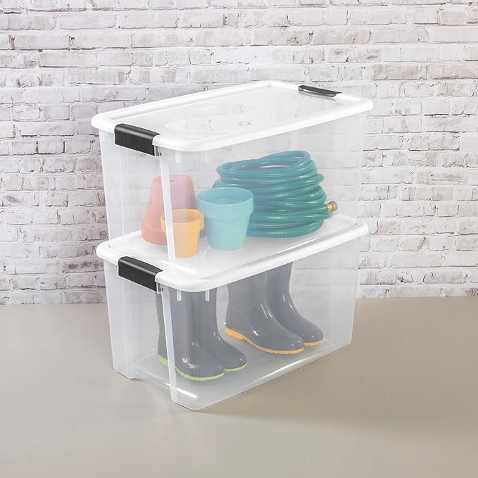 Sterilite 20-Pack Ultra Latching Box, Storage Bins with Lids, Clear Plastic, 70 Quart - Heavy-Duty Organizing Containers for Closet, Bathroom, and Office