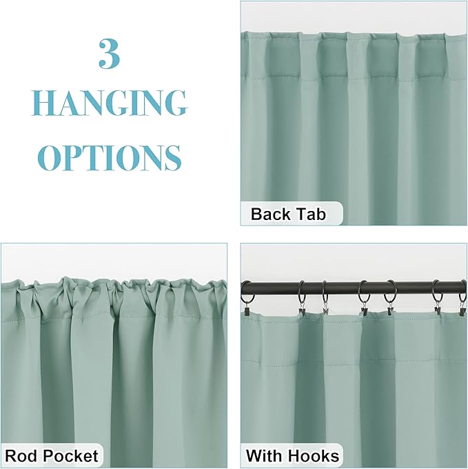 RYB HOME Kitchen Window Curtains - Blackout Privacy Half Window Curtains for Bedroom Bathroom Dining Living Room Cafe Office Short Tiers Drapes, W 34 x L 36 inches, 2 Panels, Aqua