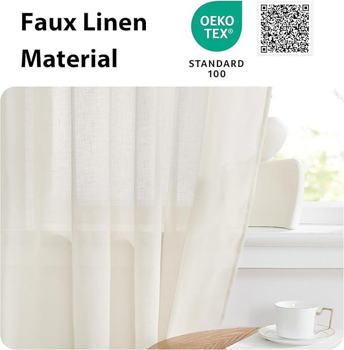 NICETOWN Side Light Door Curtains 40 inch Length Privacy Linen Texture Semi Sheer French Door Curtain Panels for Front Glass Kitchen Window, Ivory White, 26" W x 40" L, 1 Panel