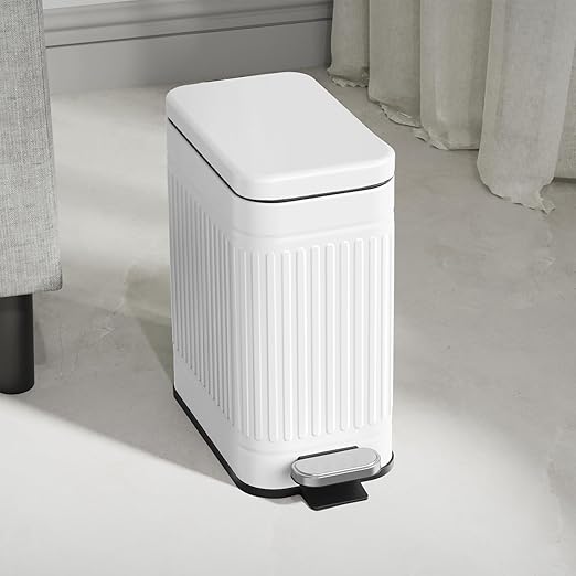 TrashAid Bathroom Trash Can with Lid, 2.6 Gallon Small Garbage Can Soft Close, Stainless Steel Step Waste Basket for Bathroom, Bedroom, Home Office, Laundry Room, Toilet, RV, White, 10 Liter