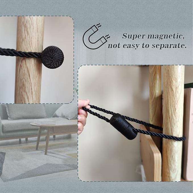 Hion Magnetic Curtain Tiebacks Black 2pcs, Curtain Tiebacks Buckles Holdbacks Holders Hooks Clip for Home Bedroom Office Decorative Curtain