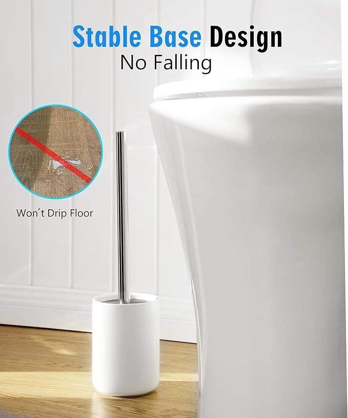 Ceramic Toilet Brush & Holder Set - Freestanding Deep-Cleaning Toilet Bowl Cleaner Brush, Stainless Steel Handle, Small & Sturdy for Storage, Easy to Clean, Non-Scratching