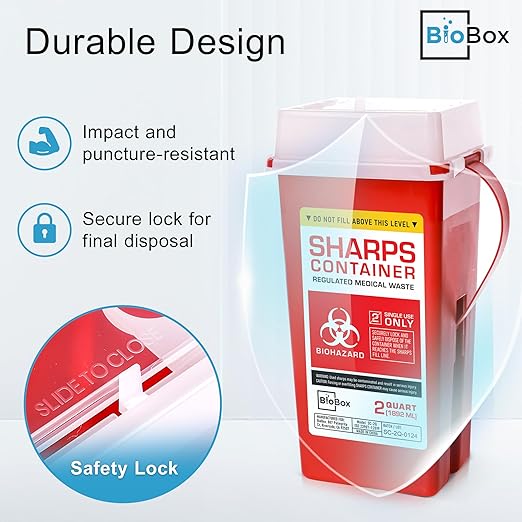 Sharps Container Large - Sharps Containers for Home Use and Labs - Portable Needle Disposal and Travel Size Biohazard Bin - 2 Quart (Pack of 1)