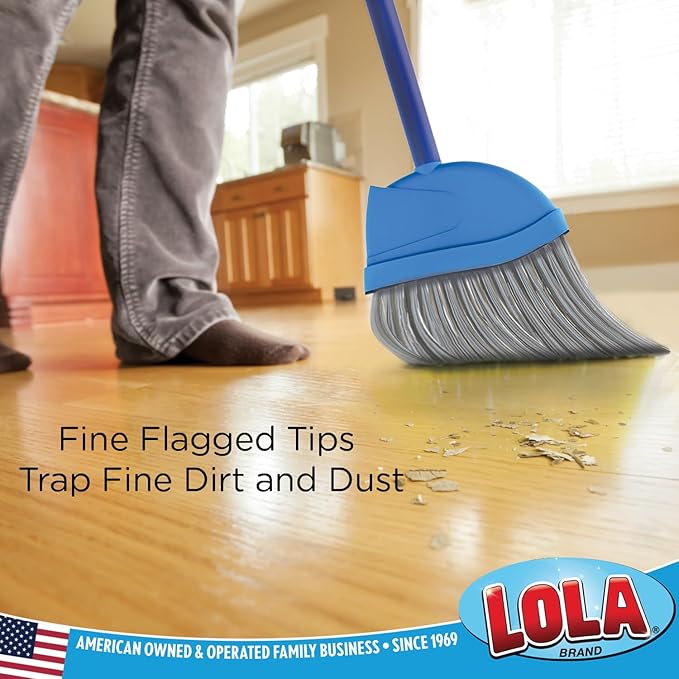Angle Broom, Indoor, 13" W, Large Style - Made w/Recycled Soda Bottle Bristles & Aluminum, has Swivel Hang Cap for Storage, by LOLA, 1 Pack