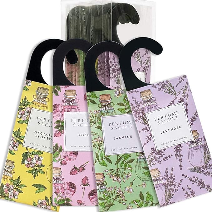 Rose Cottage Large 12 Packs Closet Deodorizer Freshener Closet Air Freshener Home Scented Sachets Room Freshener Scents Air Freshener Closet Odor Eliminator 4 Scents Floral