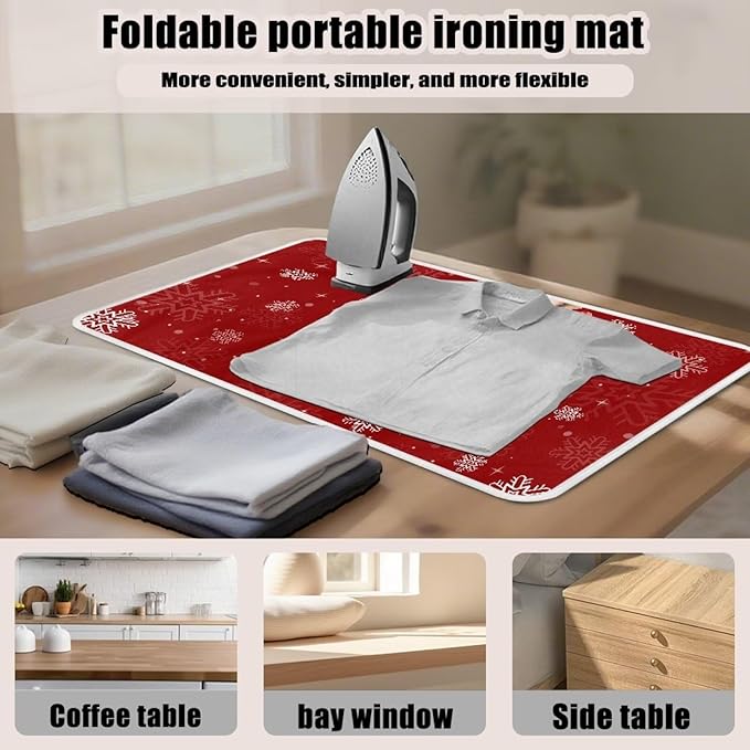 Red Ironing Pad Christmas Ironing Blanket Thick Travel Iron Pad Heat Resistant Ironing Board Cover for Table Top, Washer, Dryer,32 x 16 Inch Deer Ironing Mats