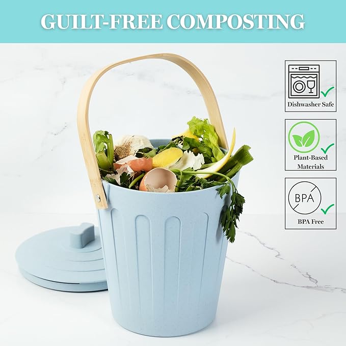 Martha Stewart Indoor Compost Bin | Countertop Composting Bucket for Kitchen | .7 Gallon Capacity | Includes Filter | Plant Based Materials | Charcoal Black