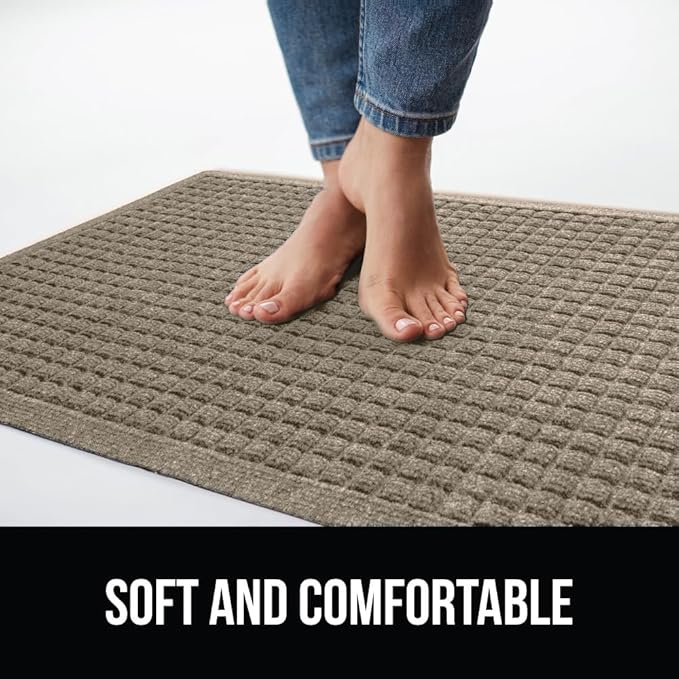 GORILLA GRIP Front Door Mat, 35x23, Indoor Outdoor Ultra Absorbent HydroAbsorb Doormat, Absorbs Up to 5.7 Cups of Water, Stain and Fade Resistant, Rubber Backing Doormats, Captures Dirt, Beige