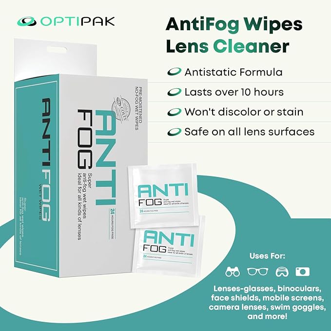 Anti Fog Wipes for Glasses, Binoculars, Face Shields, Ski Masks or Swim Goggles | Pre-Moistened Cleaning Antifog Lens Wipes for Eyeglasses and Defogger for Glasses (250 Count)
