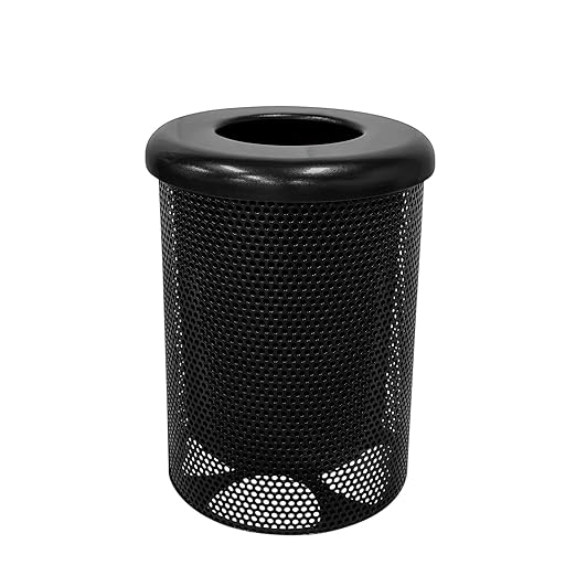 COATEDOUTDOORFURNITURE RFT-P-TXTBLK Heavy Duty Round Trash Receptacle with Flat Top, Liner Included, 32 Gallon, Textured Black, Made in America
