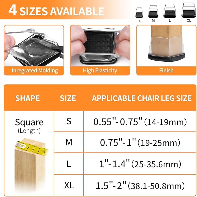 Ezprotekt 24 Pcs Large Clear Chair Leg Sliders for Carpet, Square Teflon Furniture Glides Pads Caps for Rug, Bar Stool Leg Protectors Covers for Table, Chair, Sofa Legs (XL Fit: 1.5" - 2")