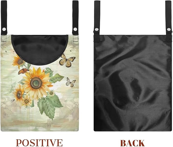 Sunflowers Butterfly Clothespin Bag Clothespin Bag for Clothesline Outdoor Clothespin Storage with Hanger Hook Clothespin Bags Hanging Outdoor Waterproof Clothespin Storage