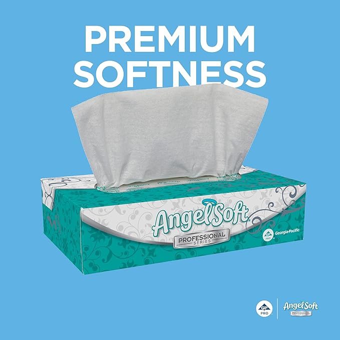 Georgia-Pacific Angel Soft Professional Series 2-Ply Facial Tissue (48580), 100 Sheets Per Box, 30 Tissue Flat Boxes Per Bulk Case