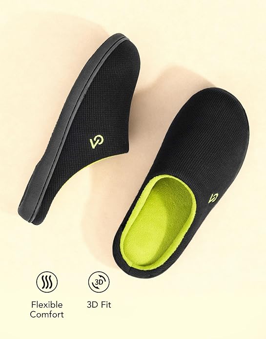 VeraCosy Men's Two-Tone Memory Foam House Slippers Indoor Outdoor Durable Rubber Sole