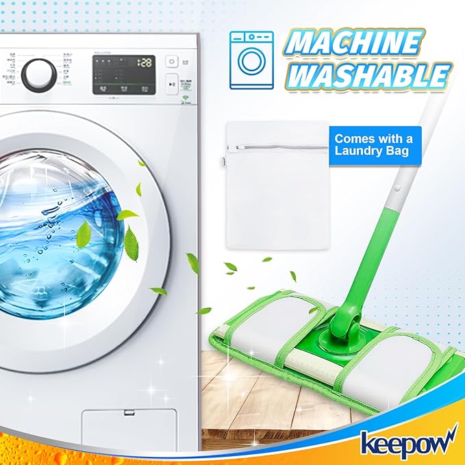 KEEPOW Reusable Mop Pads Compatible with Swiffer Sweeper Mop, Microfiber Dry Sweeping Cloths Washable Wet Mopping Cloth Refills for Hardwood Floor Cleaning, 3 Pack (Mop is Not Included)