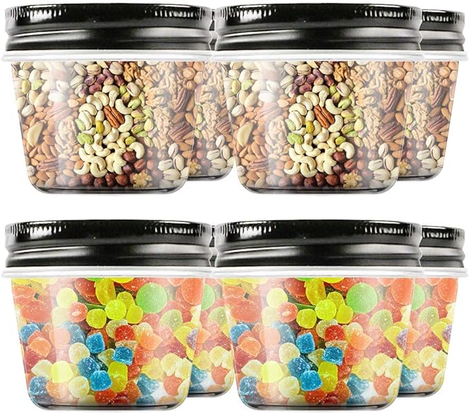 Novelinks 4 oz Clear Plastic Jars with Black Lids – Small Round Reusable Containers for Food, Spices, Crafts, Travel – BPA-Free Storage Jars for Kitchen & Household Organization, 20 Pack
