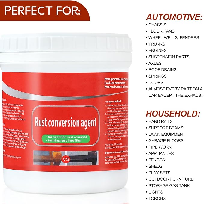 Rust Renovator,Rust Remover for Metal,Rust Converter for Metal,Water-Based Rust Remover for Metal, Rust Removal Converter Metallic Paint with Brush,Multi-Functional Anti-Rust Paint 300g(Black)