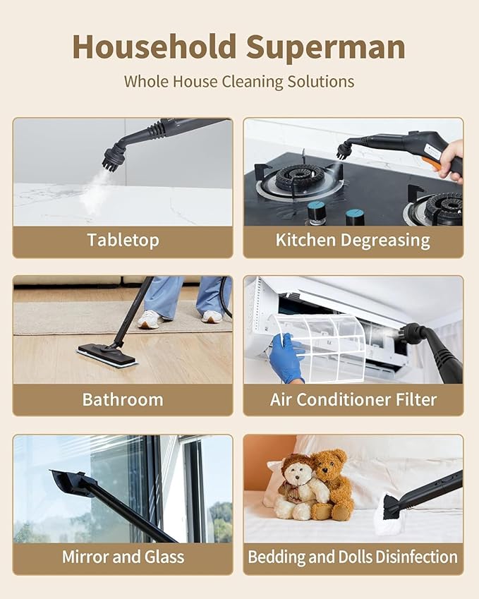 Steam Cleaner for Carpet, 293°F 58 PSI Powerful Multipurpose Steam Mop for Home Use, 50Oz Capacity, Heavy Duty Steamer for home, Handheld Steamers, Floors, Cars, Tiles, Crack Cleaning, Titanium