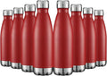 HASLE OUTFITTERS 17oz Stainless Steel Water Bottles Bulk, Vacuum Insulated Water Bottles Double Walled Powder Coated Reusable Metal Sports Water Bottles Keep Drinks Hot and Cold, Red, 8Packs