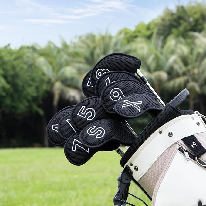 Montela Golf Iron Covers,Golf Iron Head Covers Mesh Golf Iron Covers Set 10pcs Golf Iron Headcovers,Golf Club Head Covers for Iron with Magic Tape Fit Most Brand 4-9 APSX