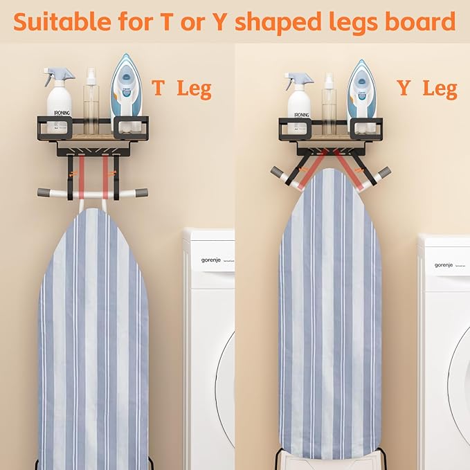 Ironing Board Holder Wall Mount, Iron Board Wall Hanger, Sewing, Laundry Room Organization, Black, T&V Shaped Space Saving Iron Holder for Laundry Room Decor and Accessories, Organization and Storage