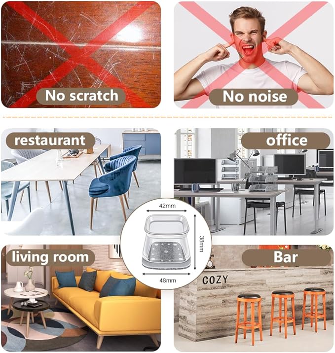 BUMACO Chair Leg Floor Protectors Square Chair Leg Protectors for Hardwood Floors Silicone Pads Covers to Protect Floors Clear-40 Pcs Square XL (1-5/8" to 2")