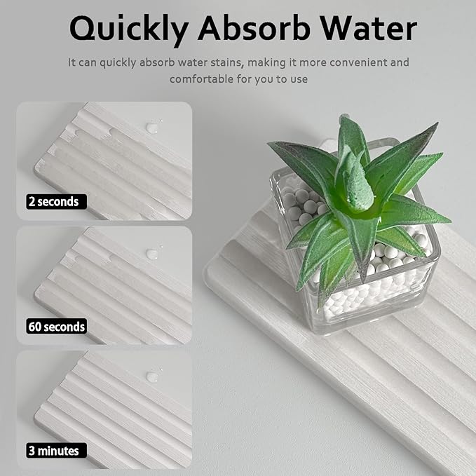 Set of 3 Diatomite Hand Soap Holder, Water Absorbing Stone Tray for Kitchen Countertop, Fast-Drying Bathroom Trays(1pcs 20 x 10cm + 2pcs 10 x 10cm White)