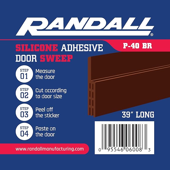 Adhesive Backed Door Draft Stopper – Silicone Under Door Sweep for Interior & Exterior Doors, Noise & Air Insulation, Self Stick Weather Stripping Door Seal, 2" W x 39" L (Brown) by Randall Mfg