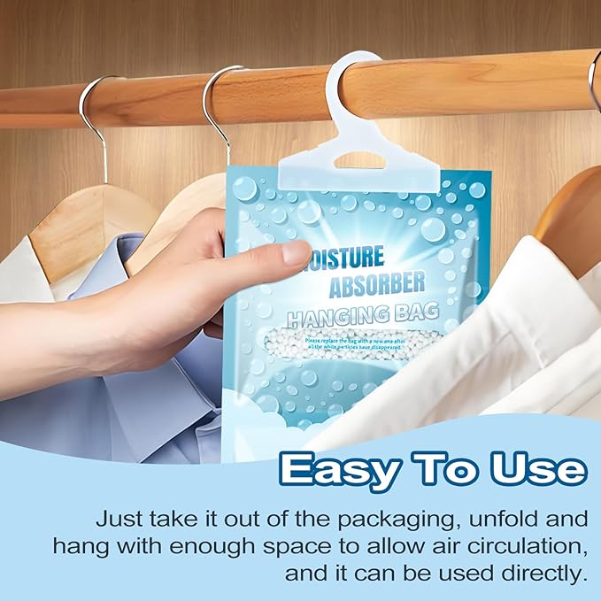 12 Pack Hanging Moisture Absorbers - Fagrance Free Dehumidifier Bags, 8.11 OZ, Removes Moisture & Odors, Humidity Absorber Packs for Closet Bedroom Kitchen