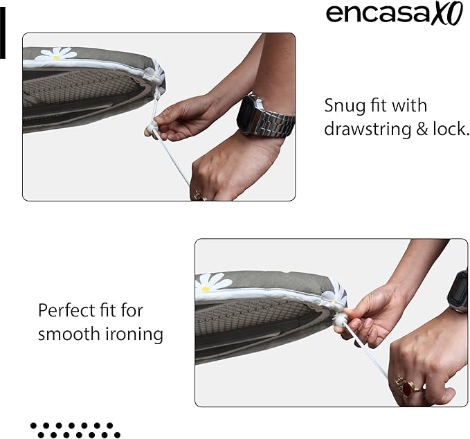 Encasa XO Ironing Board Cover and Pad 57"x22" - Thick 3mm Felt Padding, Drawstring Tightening & Lock, Easy Fit, Scorch & Stain Resistant, Fits X-Large Ironing Board - Grey Tiles