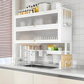 Dish Drying Rack 4 Tiers with Cover, Keep Kitchen Sink Shlef Organized Space-Saving Dish Drying Rack, Large Drying Rack for Dishes, Glasses, Bowls, Cutlery (White, W-25.6)