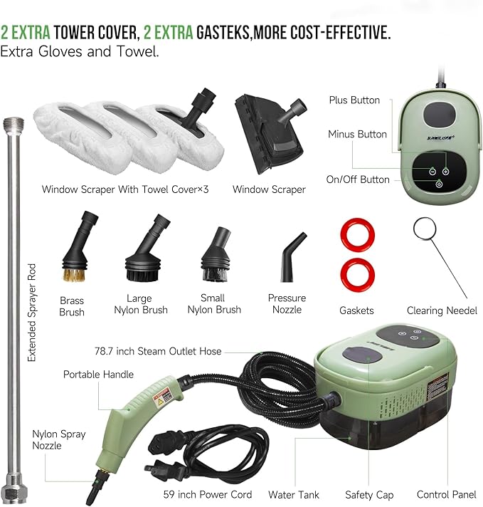 Handheld Steam Cleaner Multipurpose Portable Steamer Upholstery Cleaner Machine, Carpet Couch Clothes Mattress Car detailing Kitchen Floor Steamer Cleaning HD-1701 Plus Edition