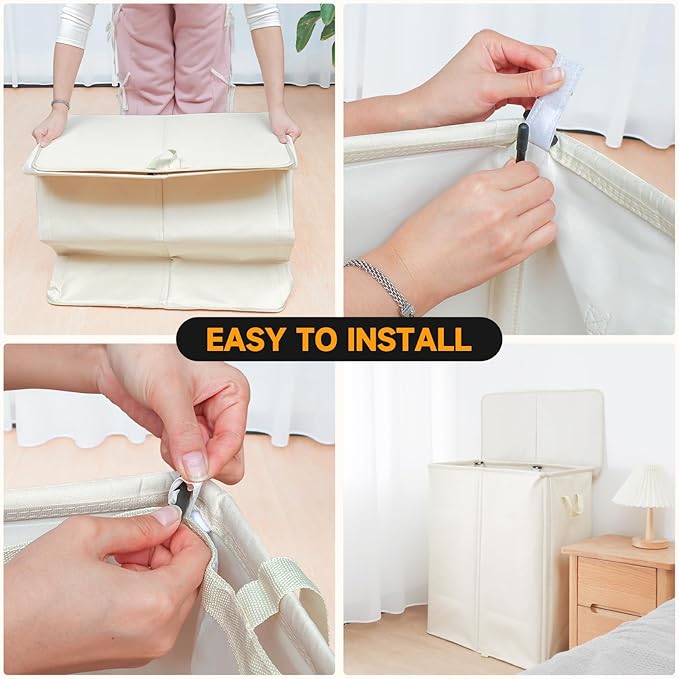 150L Double Laundry Hamper with Lid and Removable Bags,28in Tall Laundry Basket 2 Section,Large Dirty Clothes Hamper 2 Dividers for Bedroom,Laundry Room,Bathroom,Dorm Beige