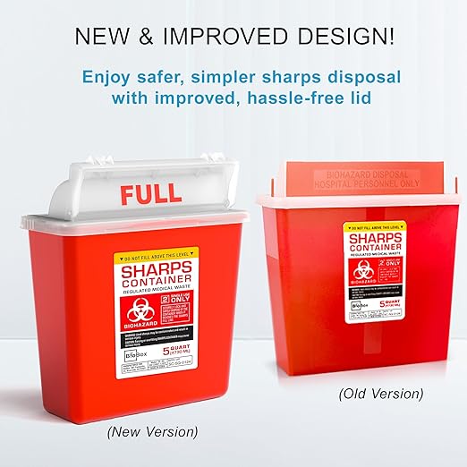 Sharps Container Large - Sharps Containers for Home Use and Labs - Portable Needle Disposal and Travel Size Biohazard Bin - 5 Quart Plus (Pack of 1)