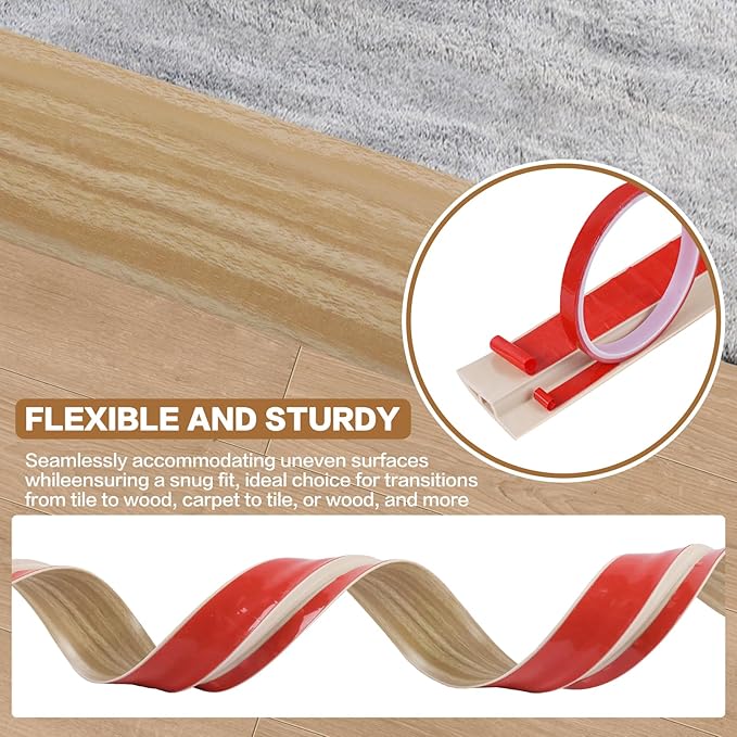 Floor Transition Strip Vinyl Door Threshold Ramp Self Adhesive Carpet Edging Strip Doorway Edge Trim, Overlap Edge Reducer for Laminate Carpet, Floor, Tile (Light Yellow Grain, 3/5" to 4/5", 3.3Ft)