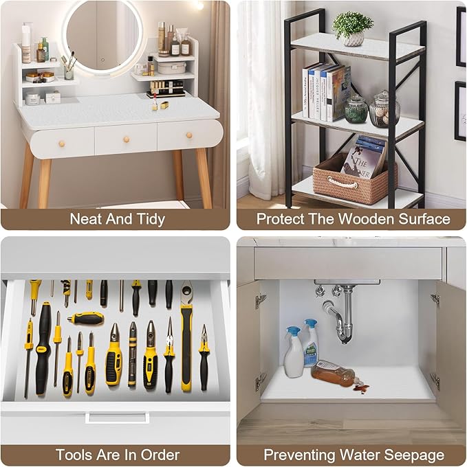 OcePor Non-Adhesive Drawer and Shelf Liner 12IN x 20FT, Non Slip Cabinet and Cupboard Liner, Kitchen Cabinet Liners for Shelves,Waterproof Drawer Shelf Liners for Cabinets/Bathroom Cupboard, White