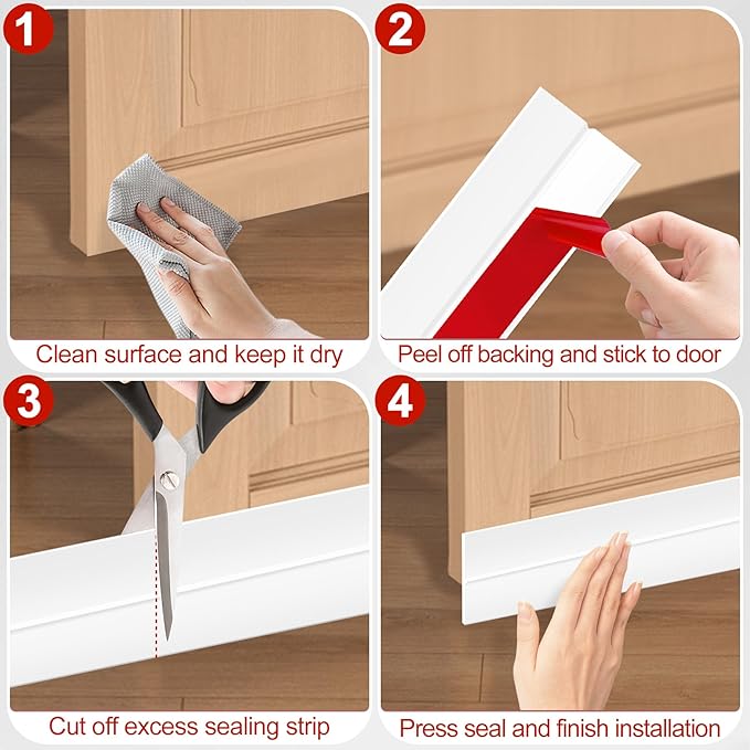 MYFAMIREA Door Weather Stripping 3IN (W) x 20FT (L) Door Draft Stopper Seal Tape Silicone Seal Strip Self Adhesive Shower Sweep Insulation Tape Side Bottom Strip for Sliding Glass Window Gap, White