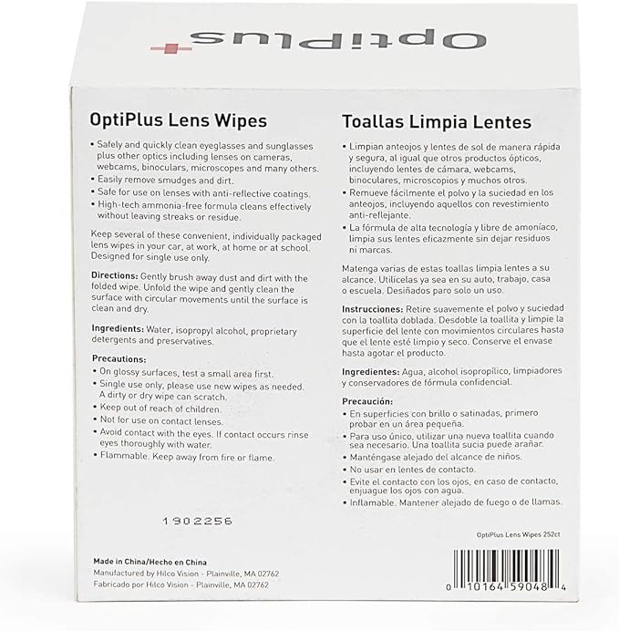OptiPlus Eyeglass Lens Wipes l Pre-Moistened l Cleaning Wipes for Glasses, Smart Phones, Optical Lens, Goggles, and Watch Screen l Quick-Dry & Scratch-Free | 252 Count (504 Count (Pack of 1))