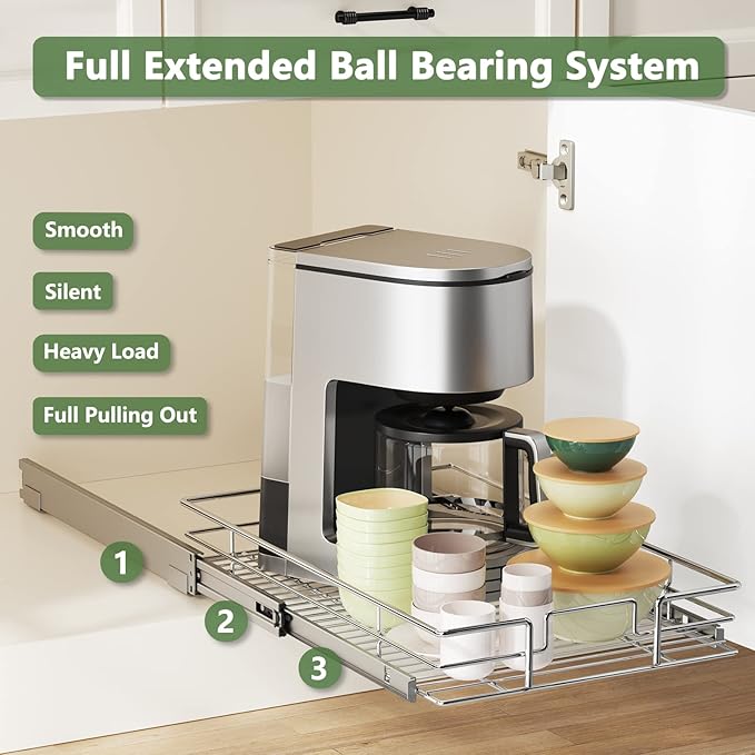 LOVMOR Pull Out Cabinet Organizer 14½" W x 21½" D, Kitchen Cabinet Pull Out Shelves Slide Out Storage
