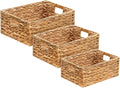 3 Pack Natural Water Hyacinth storage basket with Handle, Rectangular Wicker Basket for Organizing, Decorative Wicker Storage Basket for Living Room, 3 Mixed Sizes