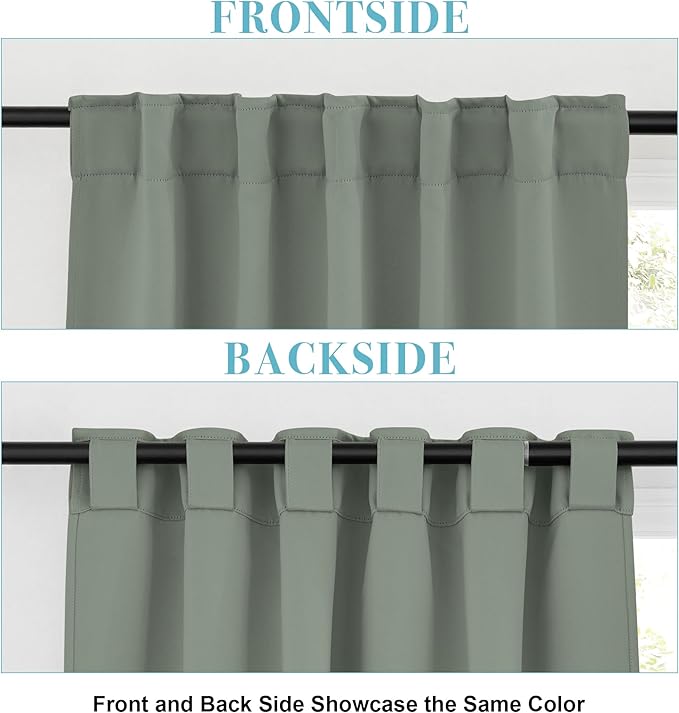 RYB HOME Short Curtains for Bedroom Kitchen, Vertical Room Darkening Drapes Thermal Insulated, Sage Green Curtains for Small Window Classroom Office, W42 x L30 Inches, 2 Panels