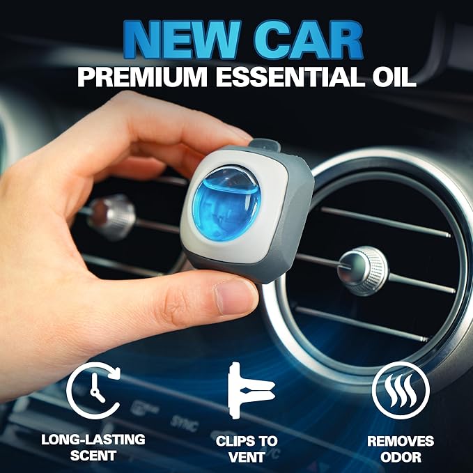 Air Jungles New Car Scent Car Air Freshener Clip, 6 Vent Clips, 4ml Each, Long Lasting Air Freshener, Up to 180 Days Odor Eliminator