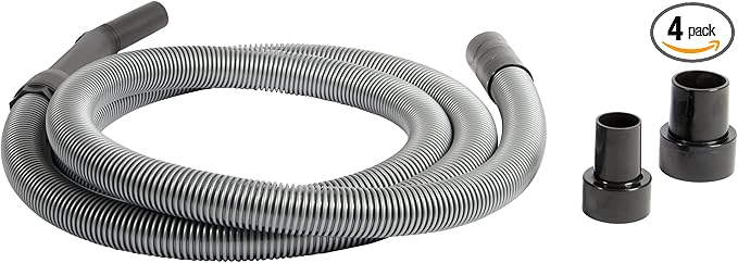 Cen-Tec Systems 10 Ft. Premium Shop Vacuum Extension Hose with 2 tank adapters and 1.25" curved end,120"L x 1.25"W, Silver