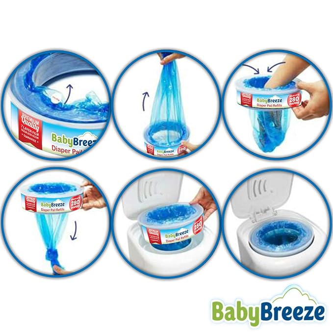 BabyBreeze Diaper Pail Refill Bags Compatible with Playtex Diaper Genie Pails Odor Absorbing Diaper Disposal Trash Bags - 2240 Count (8-Pack)