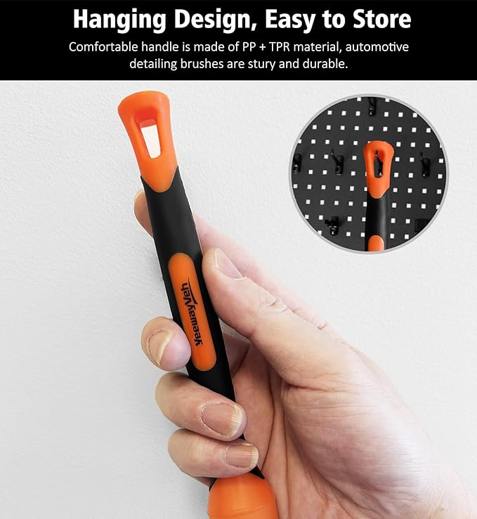 YeewayVeh 3pcs Car Detailing Brush Set, 1pc Boars Hair Detailing Brushes,1pc Ultra Soft Detail Brush for Air Vent Leather Seat, 1pc Scratch Free Car Detailing Brushes for Interior Exterior, Orange