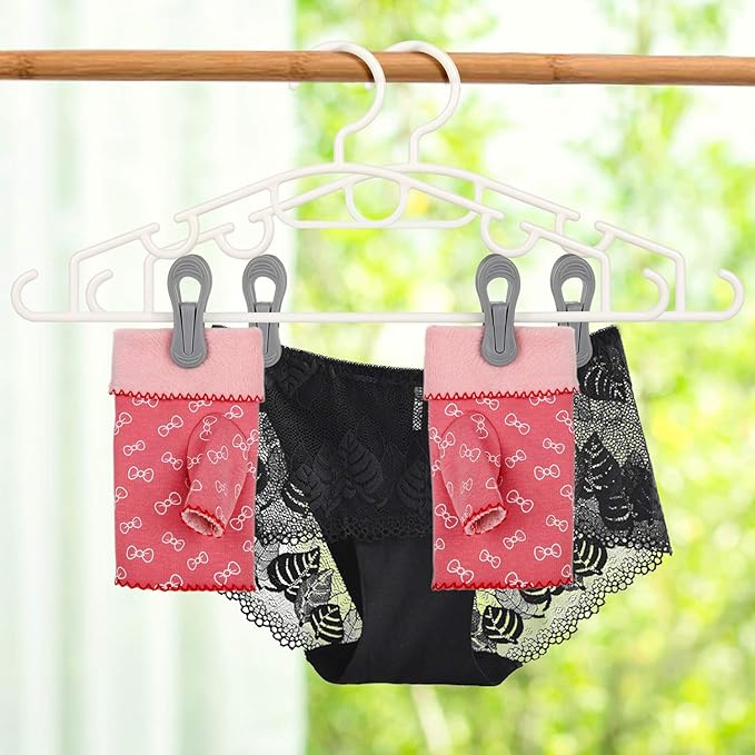 Tinfol 24pc Grey Plastic Hanger Clips, Strong Pinch Grip Finger Clips for Plastic Clothes Hangers, Multi-Purpose Kid Hanger Clip for Skirt Pant Hangers