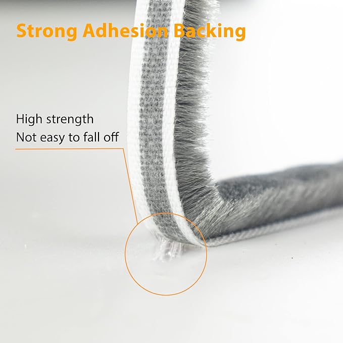 16.5FT Brush Weather Stripping, Neat Pile Self Adhesive Seal Strip for Windows and Door, Brush Weatherstrip for Soundproofing, Windproof, Dustproof, Stronger Stickiness,0.35'' Wide x 0.2'' Thick,Grey
