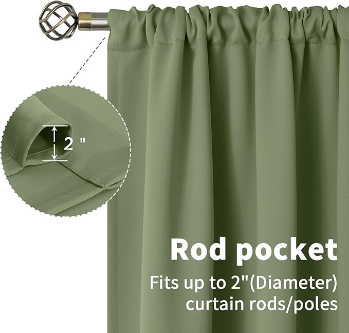 BGment Olive Green Blackout Curtains 45 Inch Length for Kitchen Bedroom Window - Short Thermal Insulated Drapes with Rod Pocket Room Darkening for Bathroom Cafe Rv Camper, 42 x 45 Inch, 2 Panels