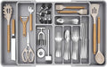 Lifewit Large Silverware Drawer Organizer, Plastic Cooking Utensil Tray for Kitchen, Expandable From 21 to 36 Inches, Adjustable Flatware Cutlery Spoon Fork Knife Spatula Gadgets Holder, Gray